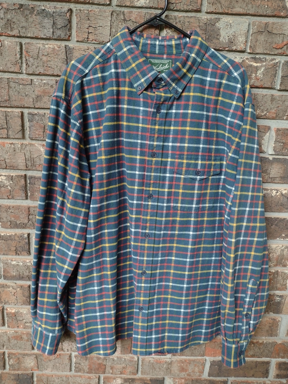 Woolrich Flannel Heavy Weight Shirt Mens XXL Green Plaid Long Slvs Flap Pocket